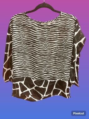 Michael Kors Black and White Mixed Animal Print Blouse